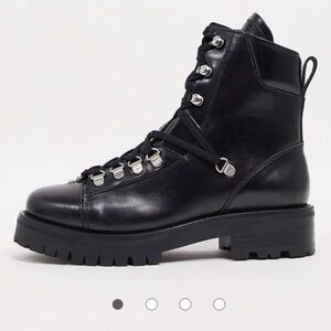 AllSaints Franka leather hiking boots in black. Size 39. Made in Portugal.